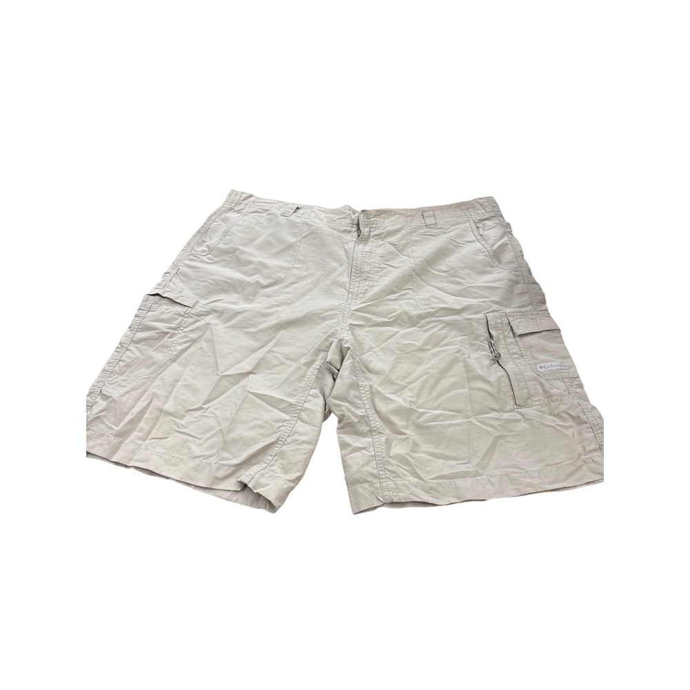 Columbia Mens Tan Khaki Cotton Cargo Shorts Outdoor Hiking Utility Pockets
